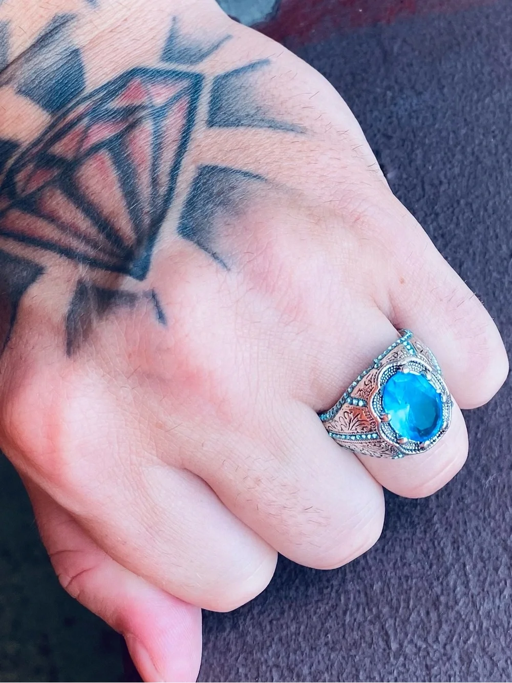 Aquamarine Cubic-Zirconium Stone Stainless Steel Statement Ring Size 10